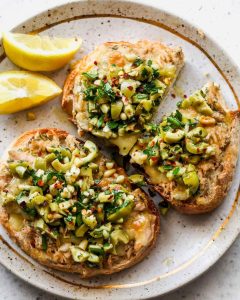 Cheesy Tuna Toasts with Olive Salsa