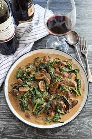 Steak with Creamy Mushrooms and Spinach